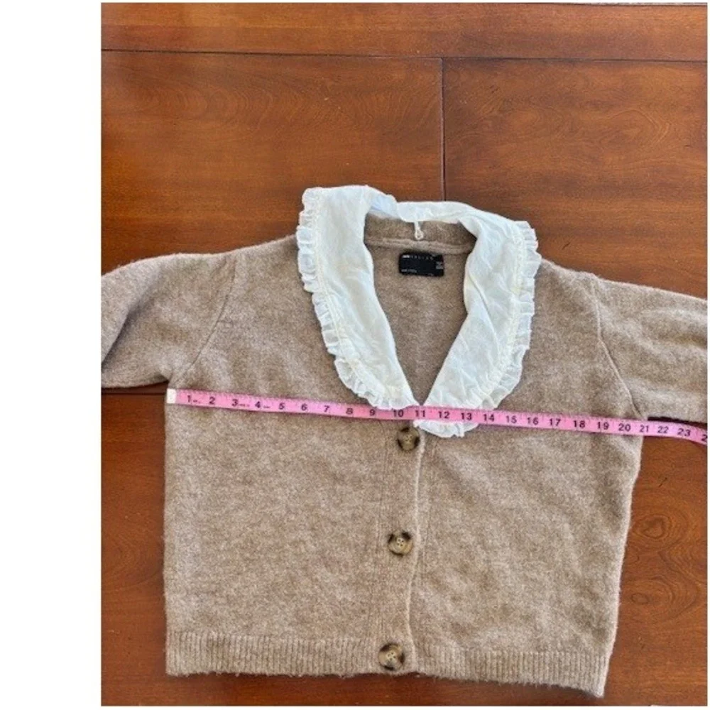 ASOS DESIGN Womens Brown Knit Cardigan Ruffle Collar‎ Sweater Oversized XS - Picture 9 of 15